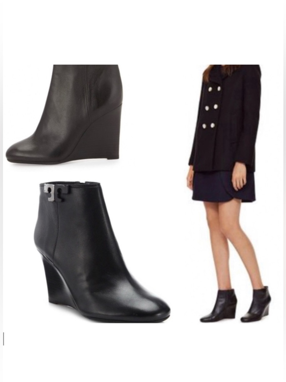 Tory Burch Leather Lowell Wedge Bootie, Black